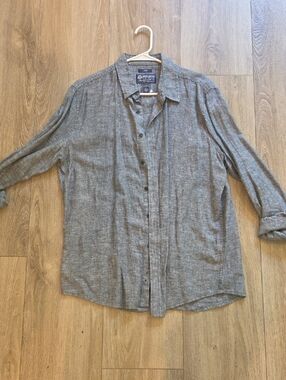 Club Monaco Gray Linen-Blend Button Shirt